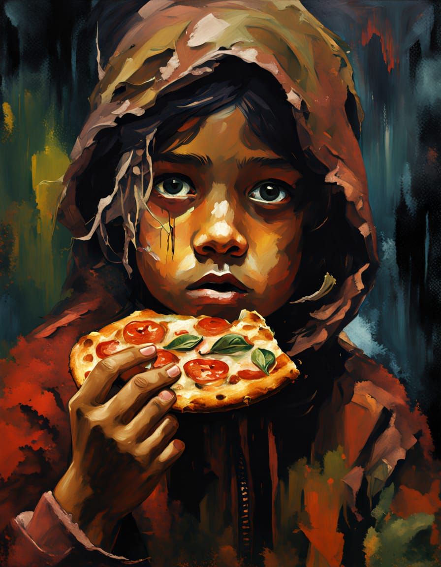 Expressionist Portrait: Girl Bites Pizza Slice