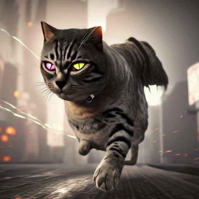 Cyberpunk Cyborg Cat on the Hunt in 4K