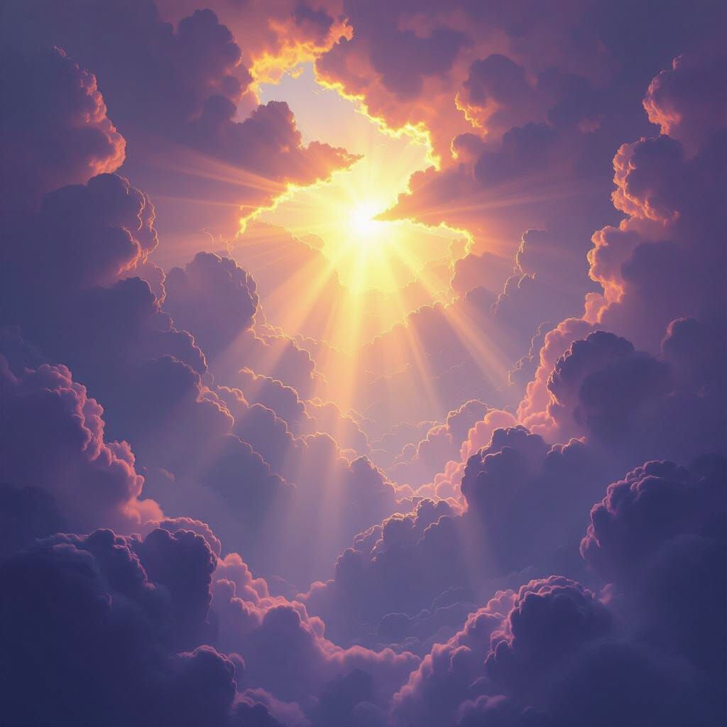 Divine Sunshine Through Clouds in Dark Fantasy Style