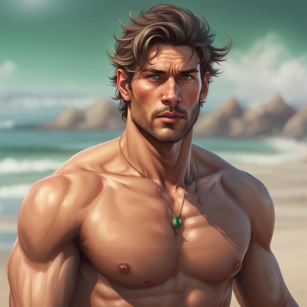 Handsome East Indian Man on Beach, Detailed Portrait
