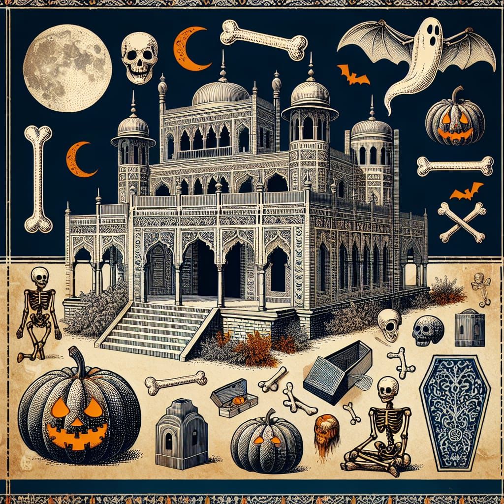 art inspired by Abdur Rahman Chughtai, HALLOWEEN HAUNTED HOU...