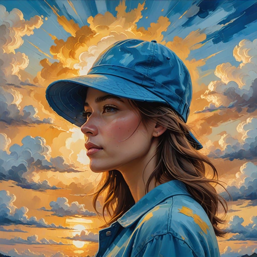 Person in Blue Hat: Oil Painting Concept Art