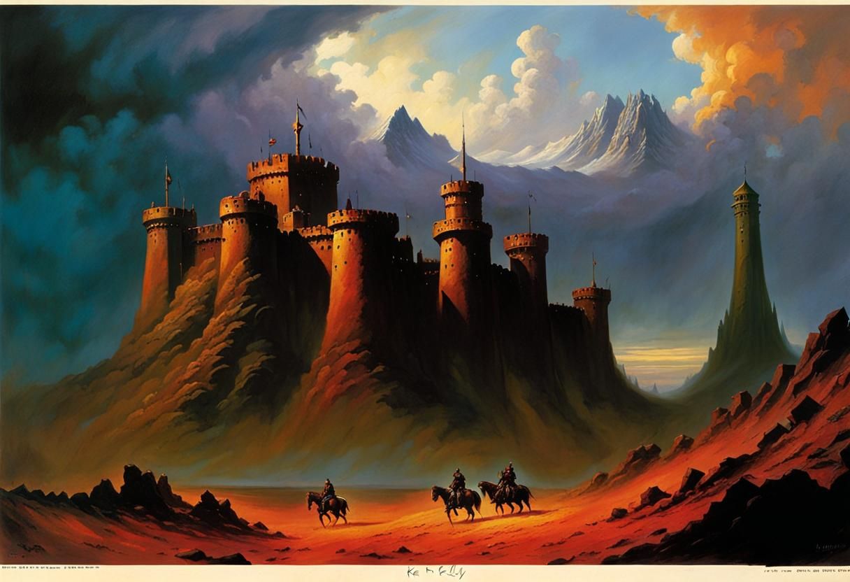 Grimdark Citadel in Volcanic Wasteland