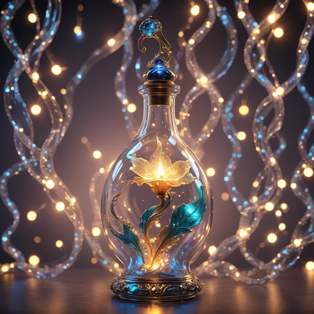 Ethereal Genie in Glass Bottle, Digital Art