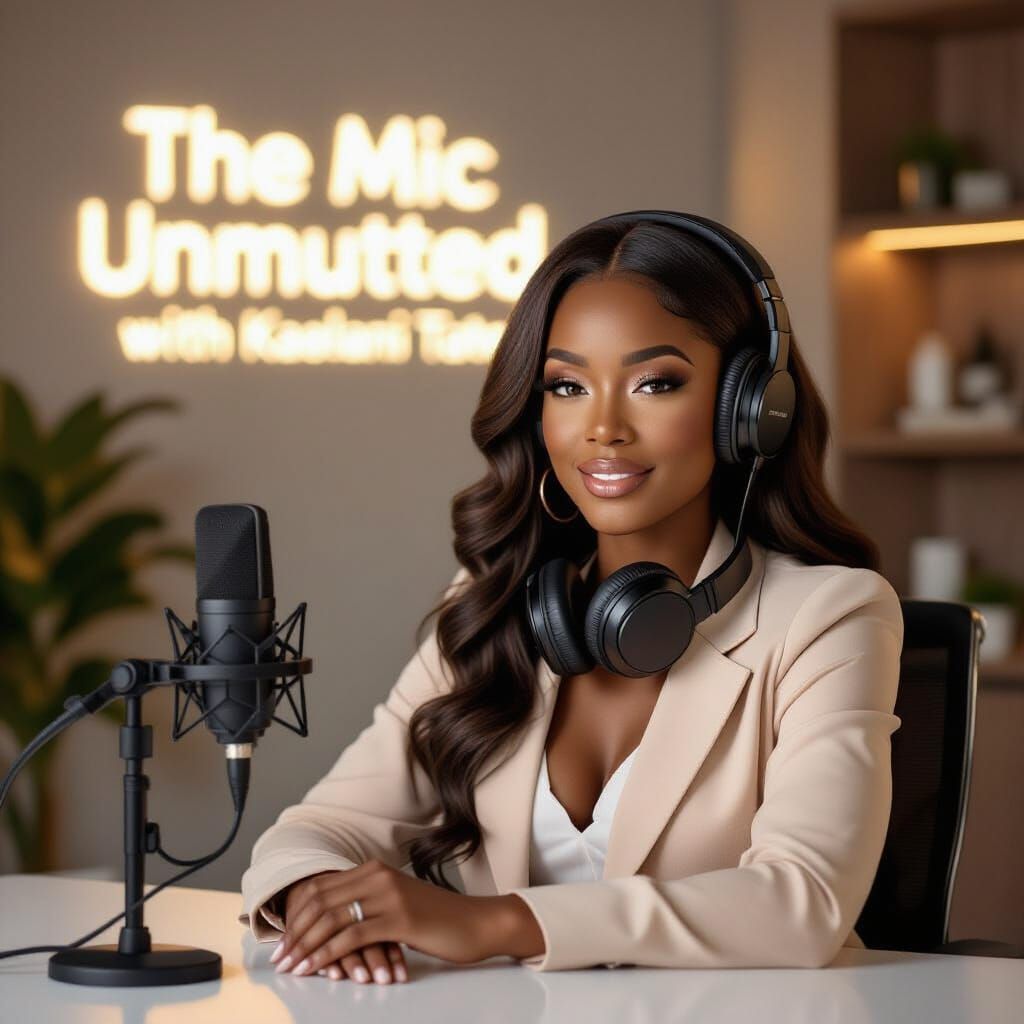 Kaelani Tate: Confident Black Woman in Podcast Studio