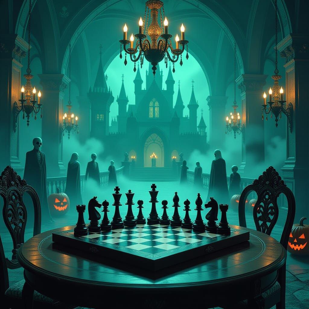 Haunted Ballroom Chessboard in Gothic Style