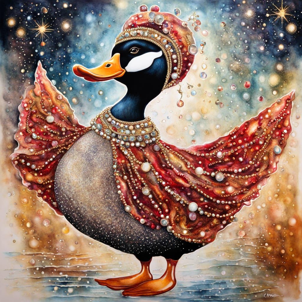 Belly Dancing Duck in Watercolor Mixed Media