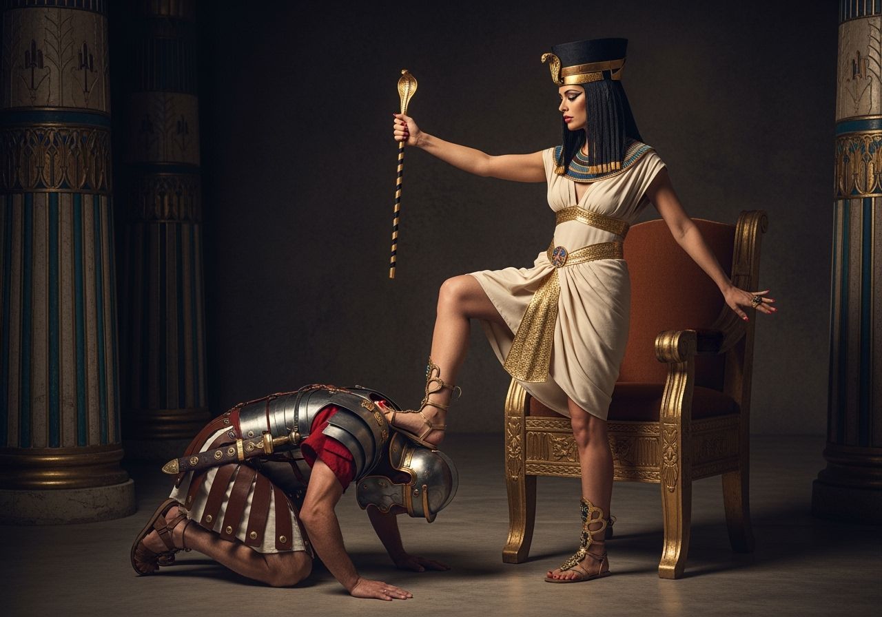 Egyptian Queen Dominance in Opulent Throne Room