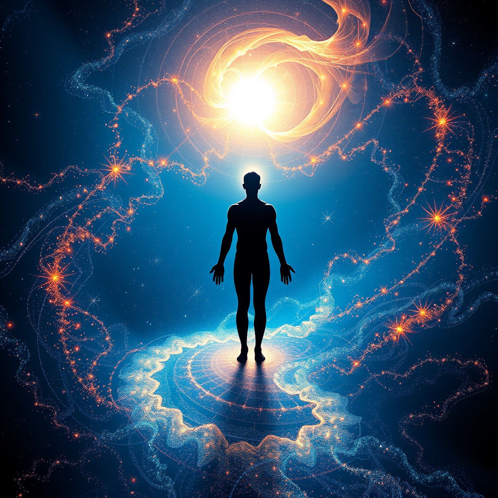 Quantum Awakening: Surreal Silhouette in Cosmic Dreamscape