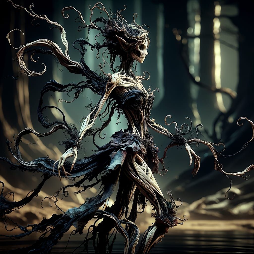 Victorian Gothic Fae in Dark Forest, Alcohol Ink Highlights