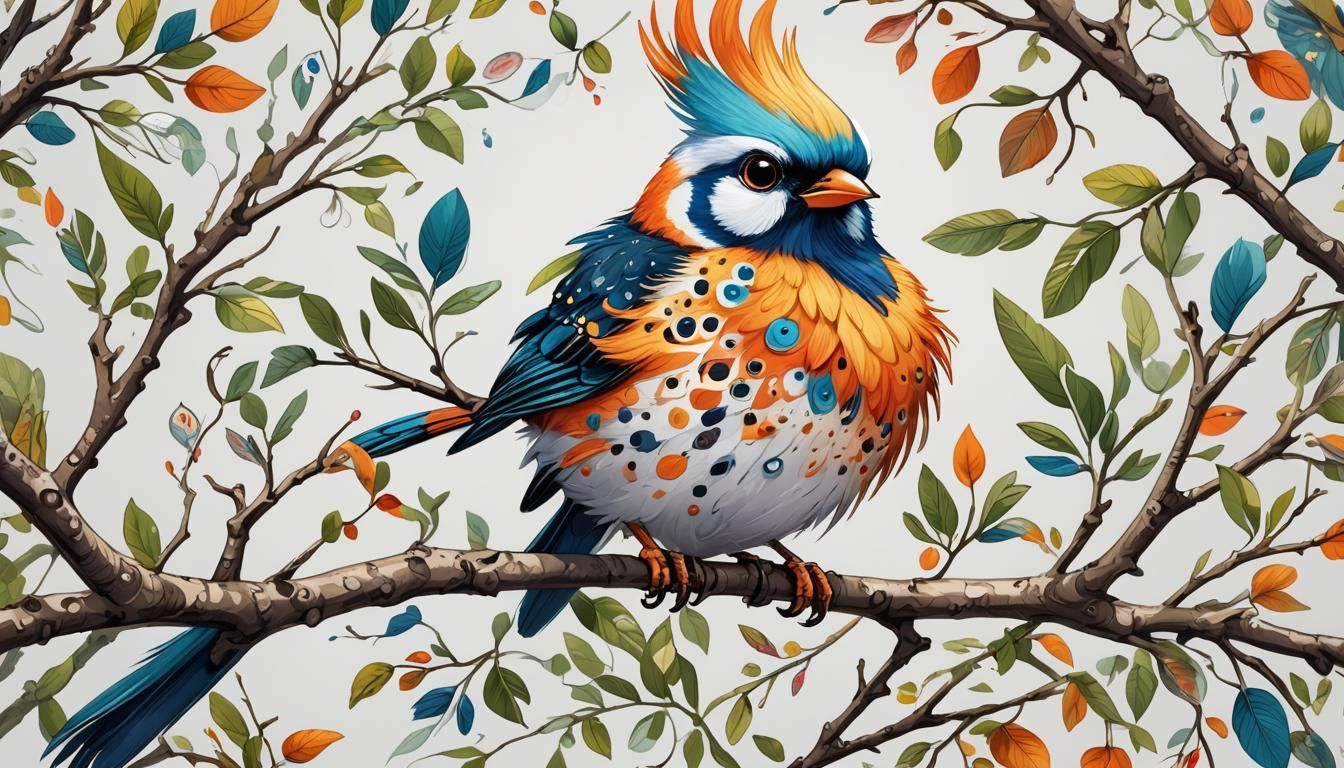 Whimsical Cartoon Bird Illustration with Vibrant Colors