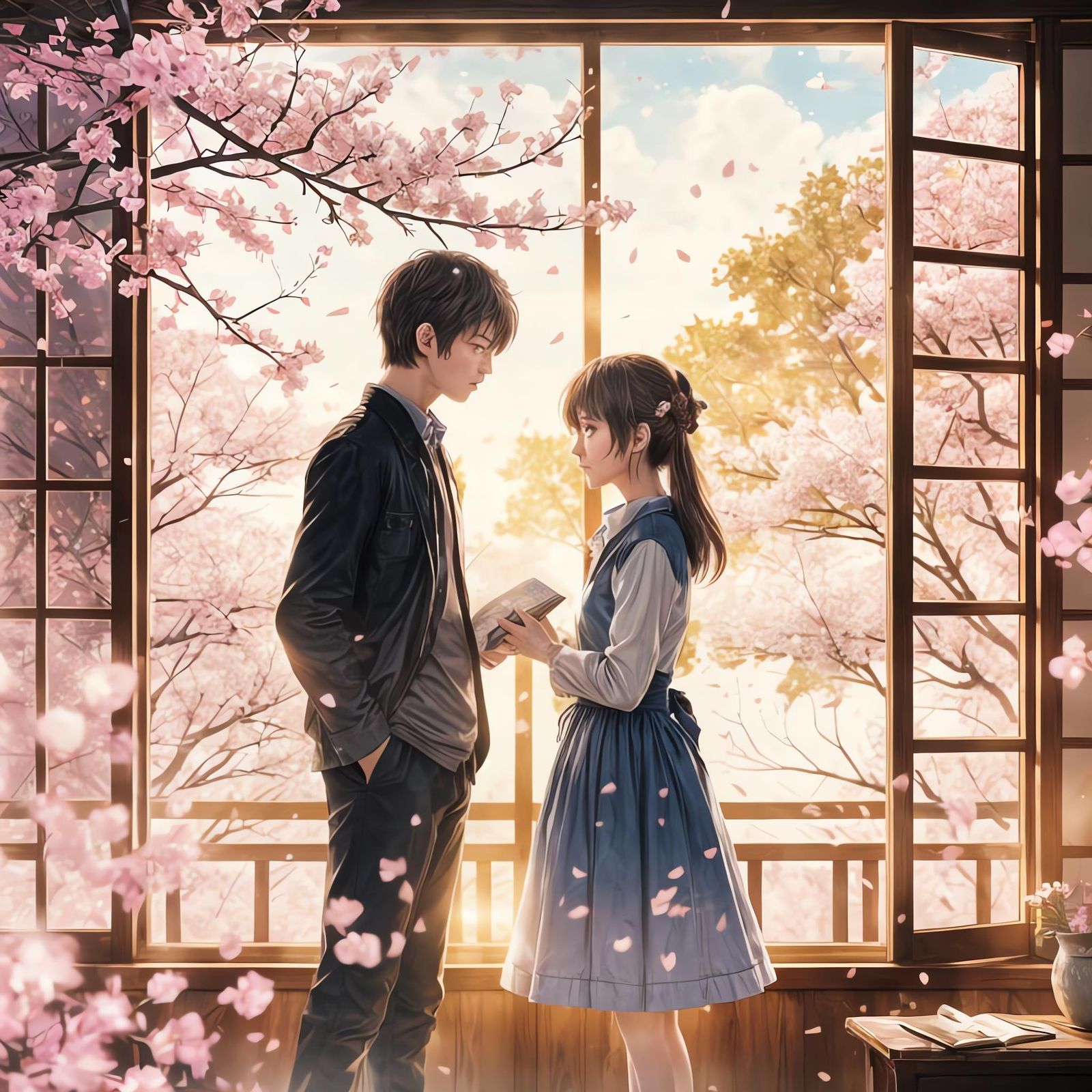 Ephemeral Eternity: Anime-Style Pages Falling