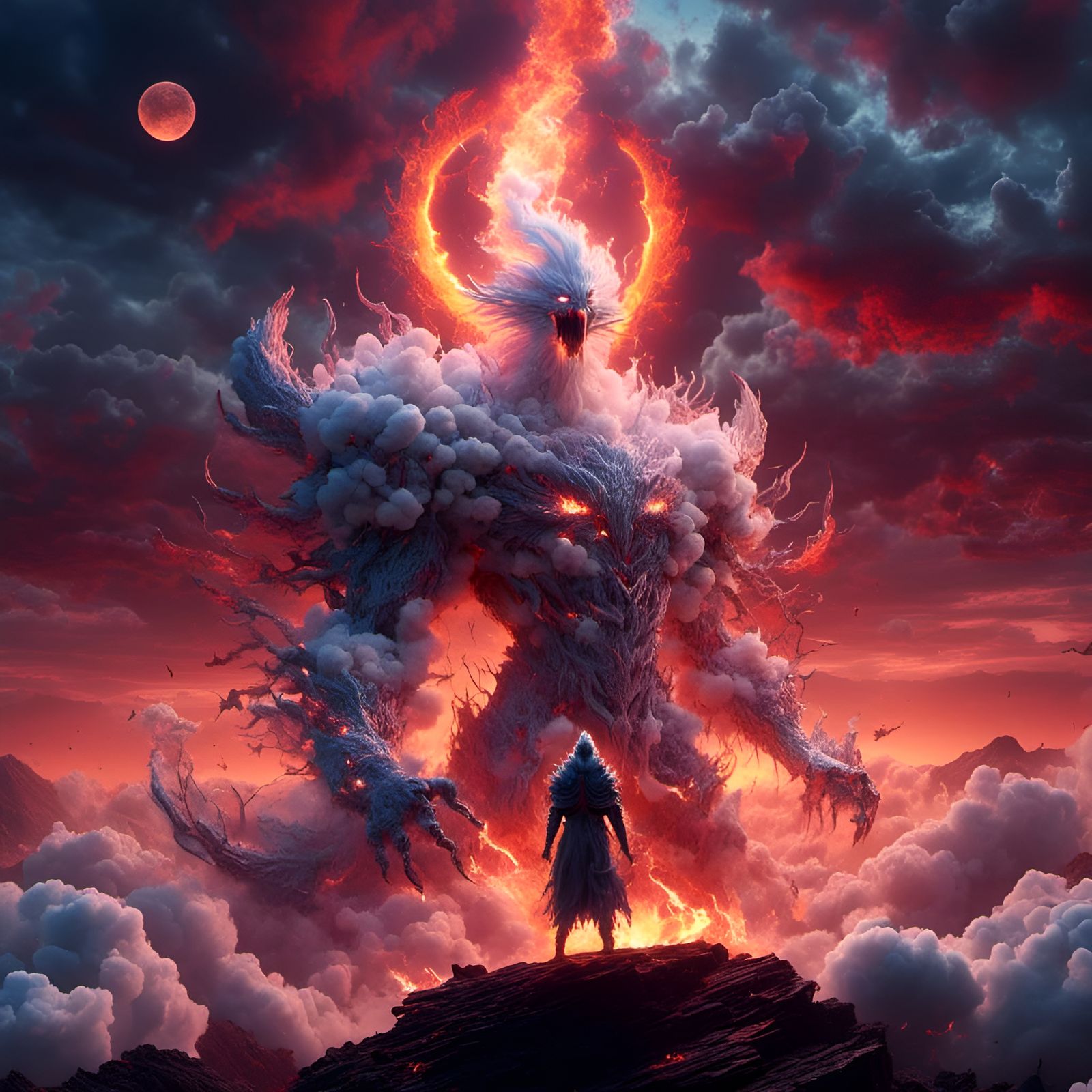 Mythical Fire God Rising on Hill in Digital Art