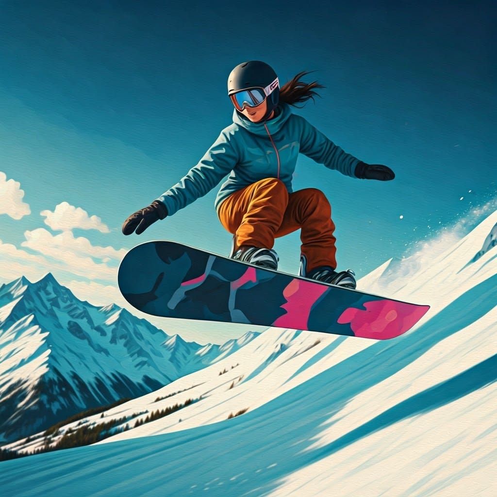 Snowboarder Soars Down the Alps in Vibrant, High-Tech Gear