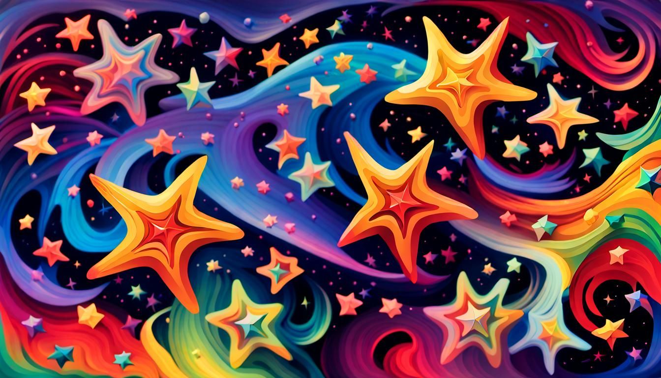 Iridescent Stars Dancing in Aboriginal Painting Style