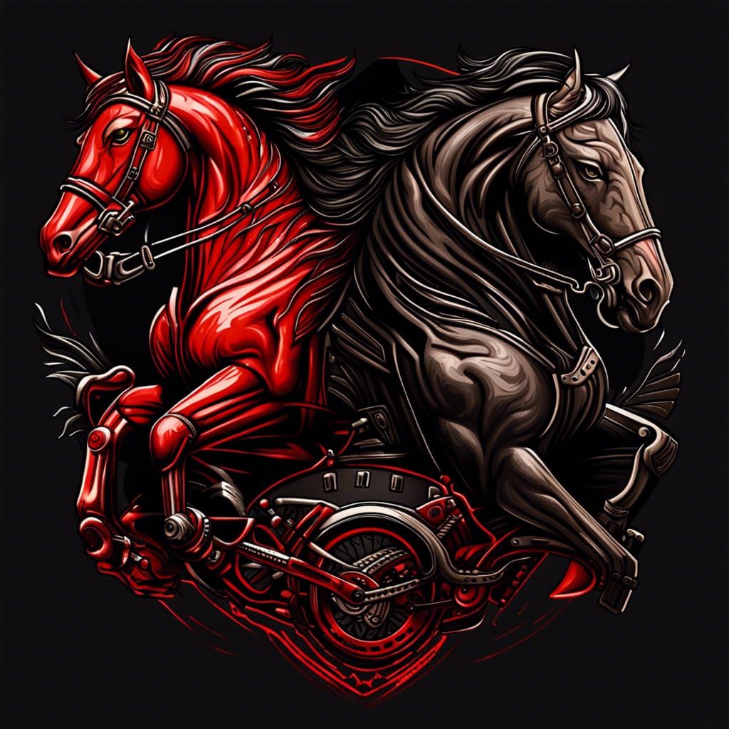 Horses and Motorcycles Logo in Dark Fantasy Style
