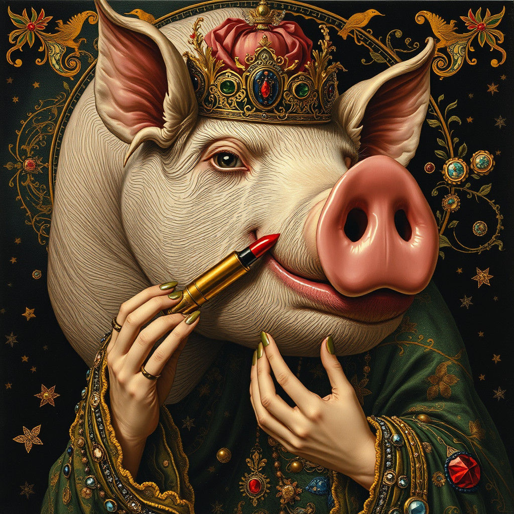 Ornate Pig with Lipstick in Klimt Style