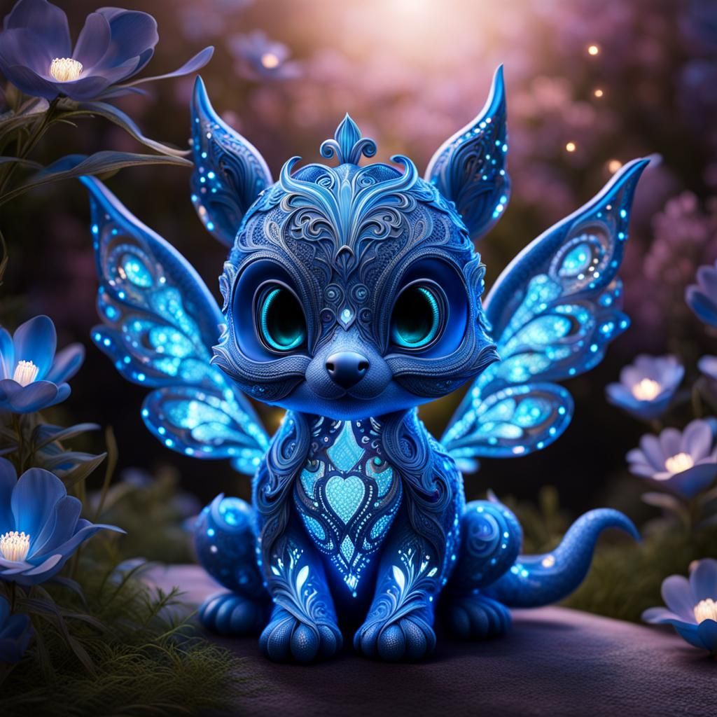 Chibi Lace Dragon in Bioluminescent Garden