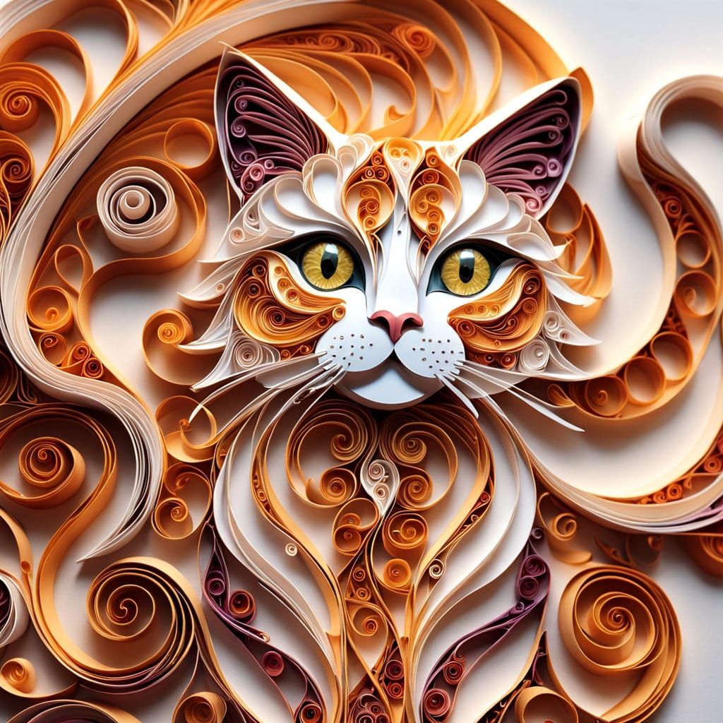 Elegant Quilling Portrait of a Sitting Cat