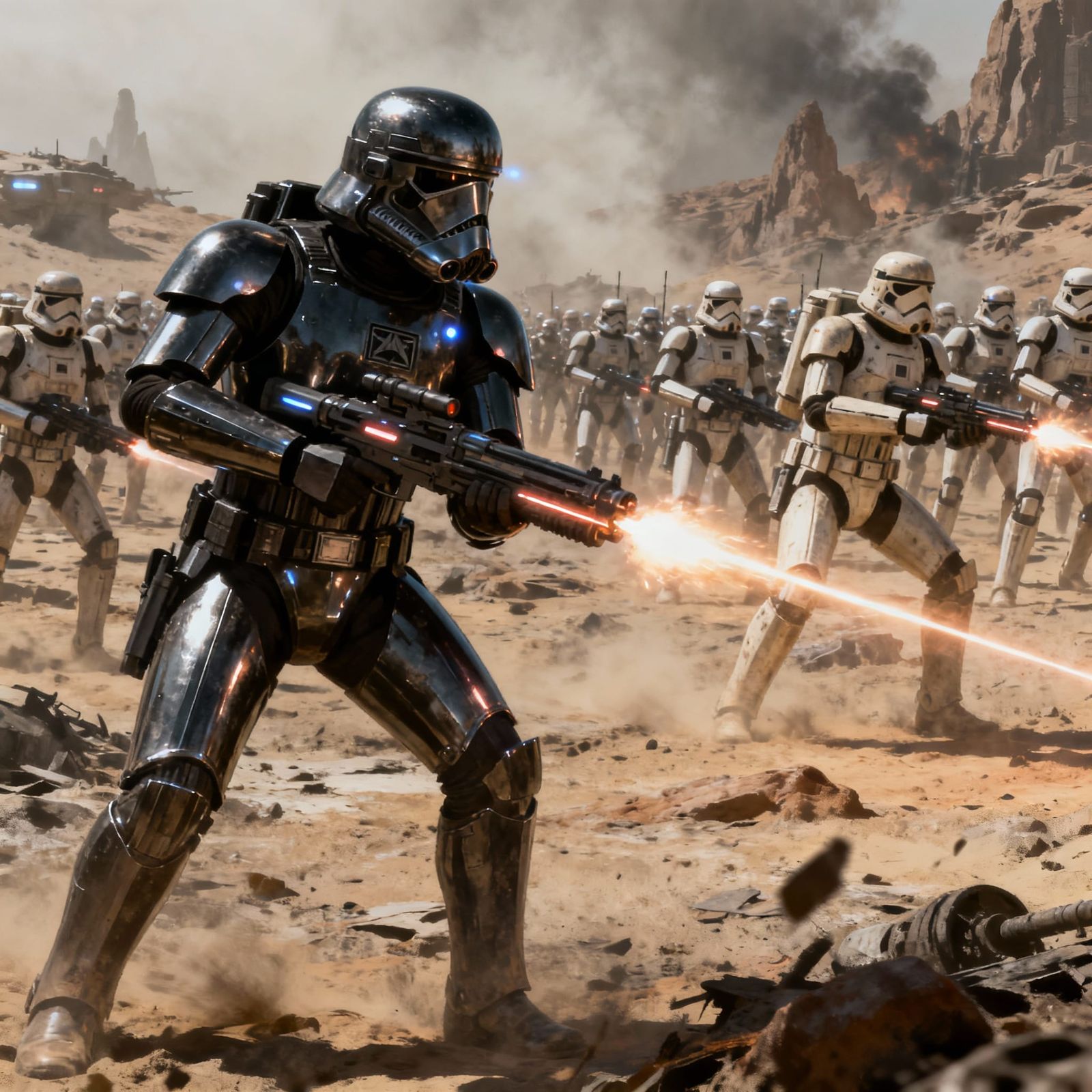 Dark Troopers Battle Droids on War-Torn Planet