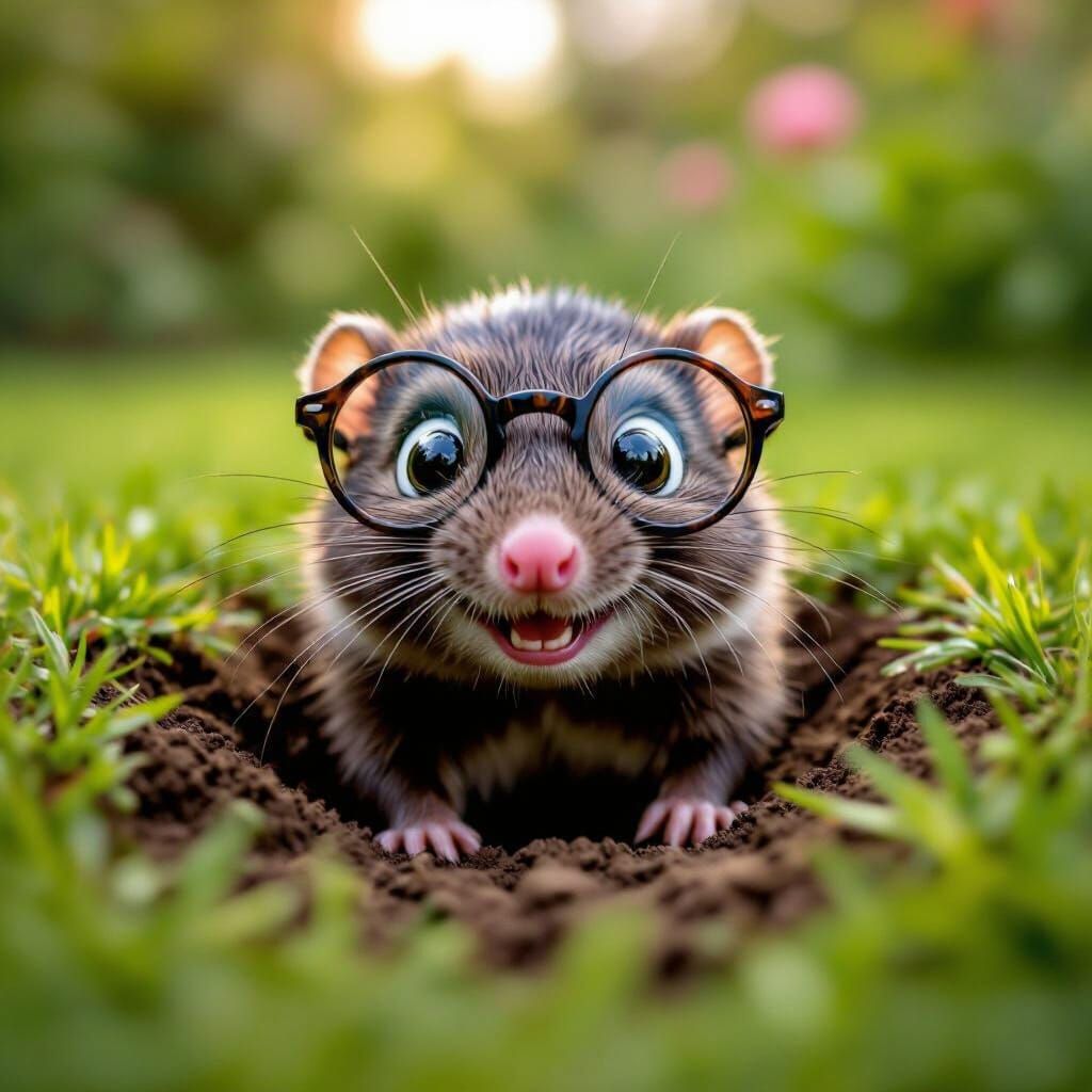 Mole with Glasses in Children's Book Illustration Style