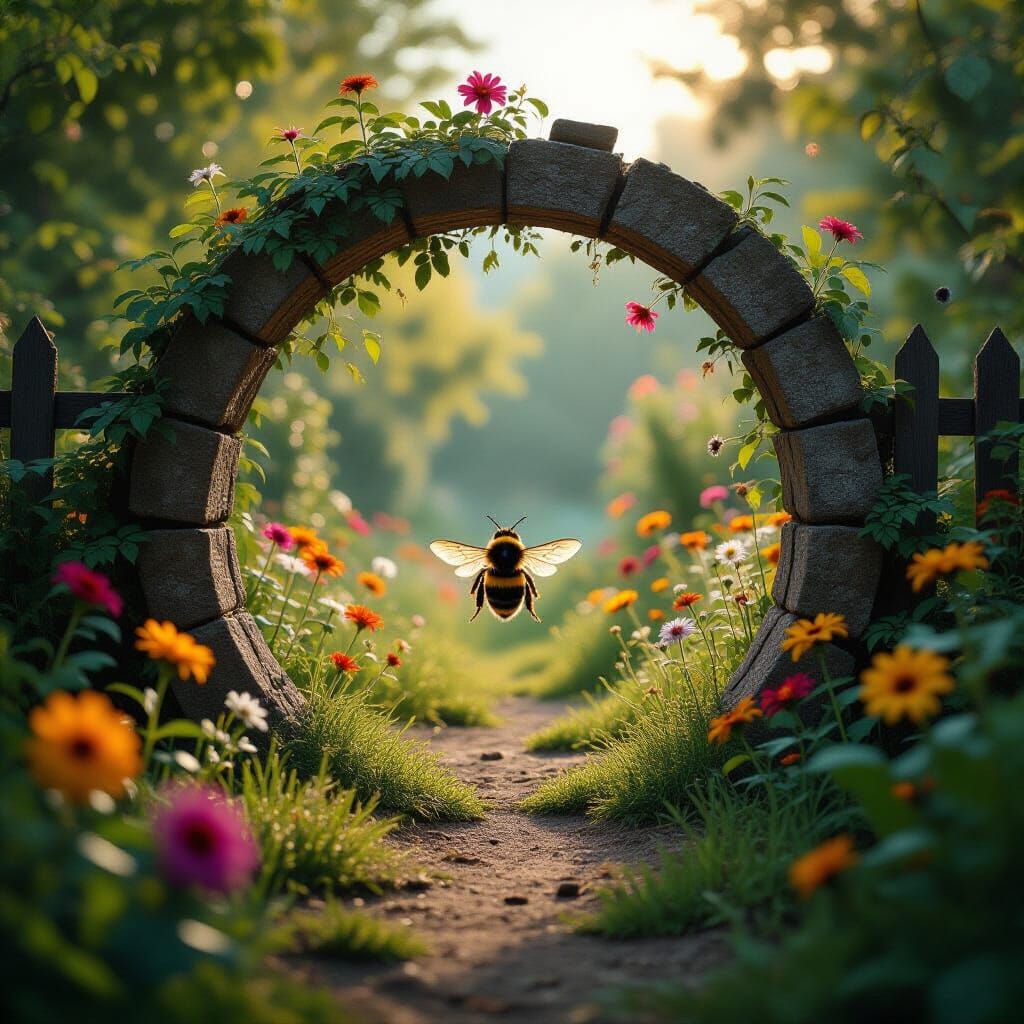 Bumblebee's Discovery: A Magical Garden Portal