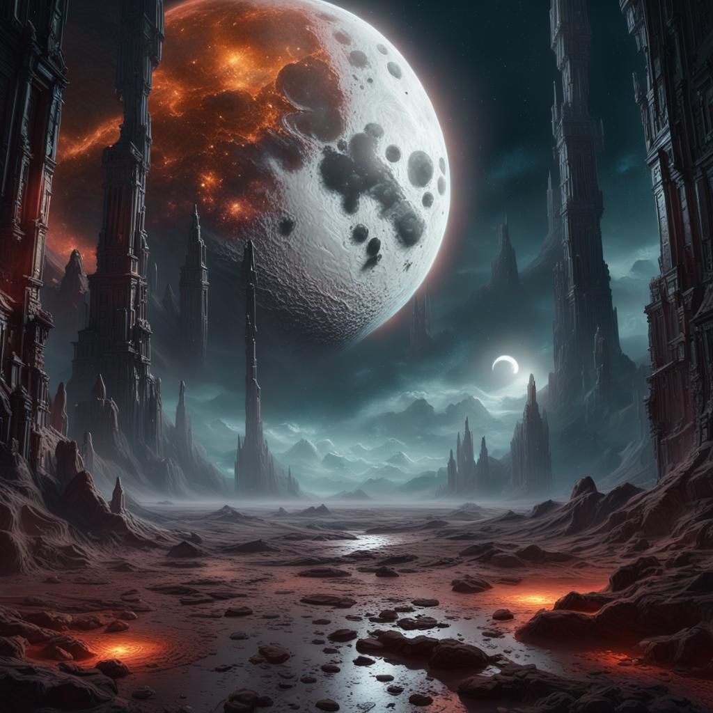 Galactic Horror Moon in Deep Space Storm