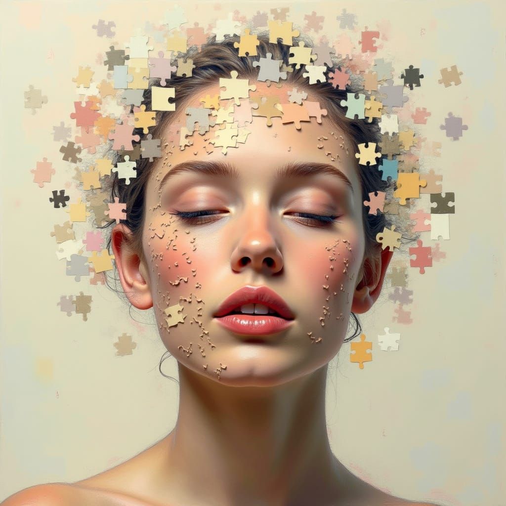 Surreal Fragmented Portrait in Dreamy Color Fields