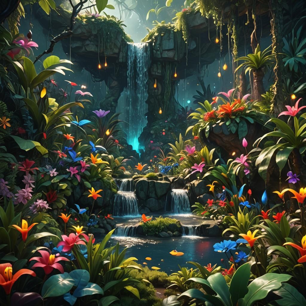 Miró-Inspired Waterfall Fantasy Concept Art