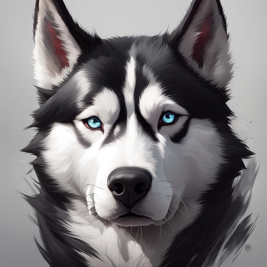 Hyperdetailed Husky Portrait in Black and White