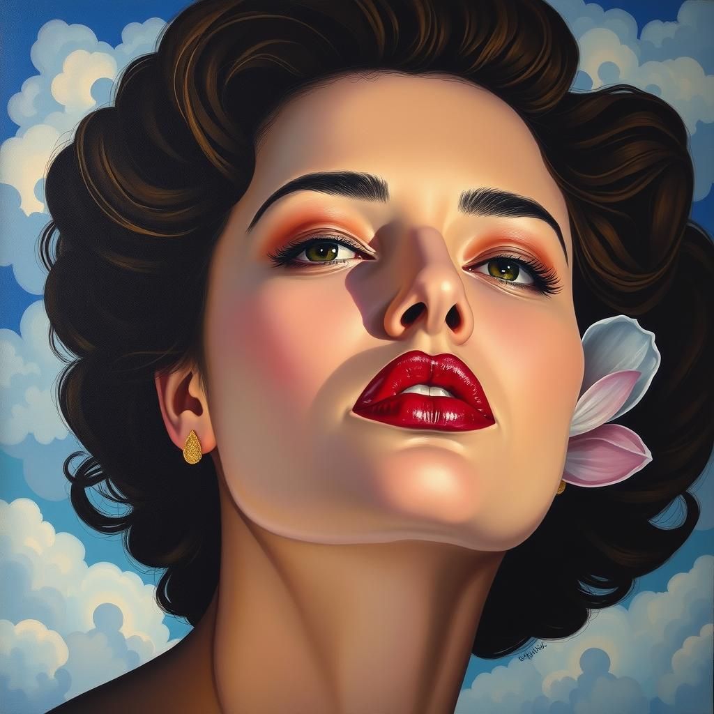 Art Deco Self-Portrait with God Rays and Flowers