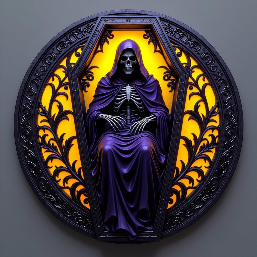 Grim Reaper Coffin Bas Relief Coin in Art Nouveau Style