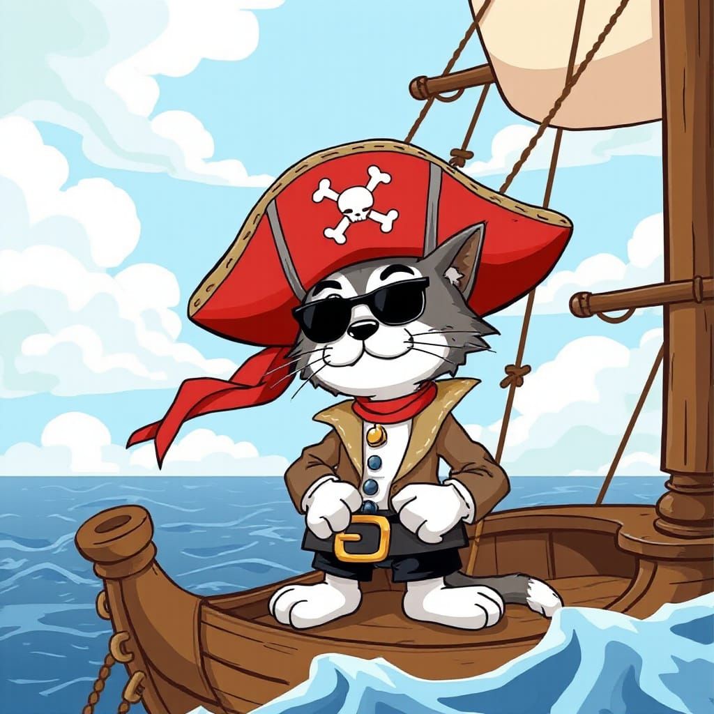 Cartoon Cat Pirate in Sergio Aragones Style