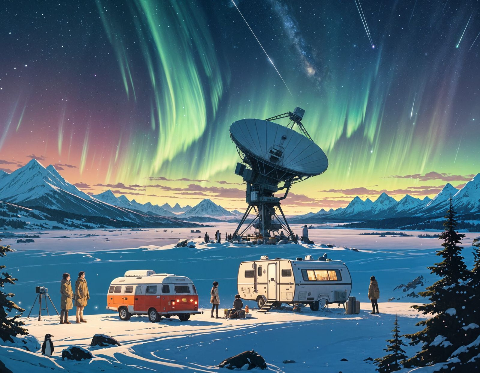 Aurora Borealis at Night in Anime Style