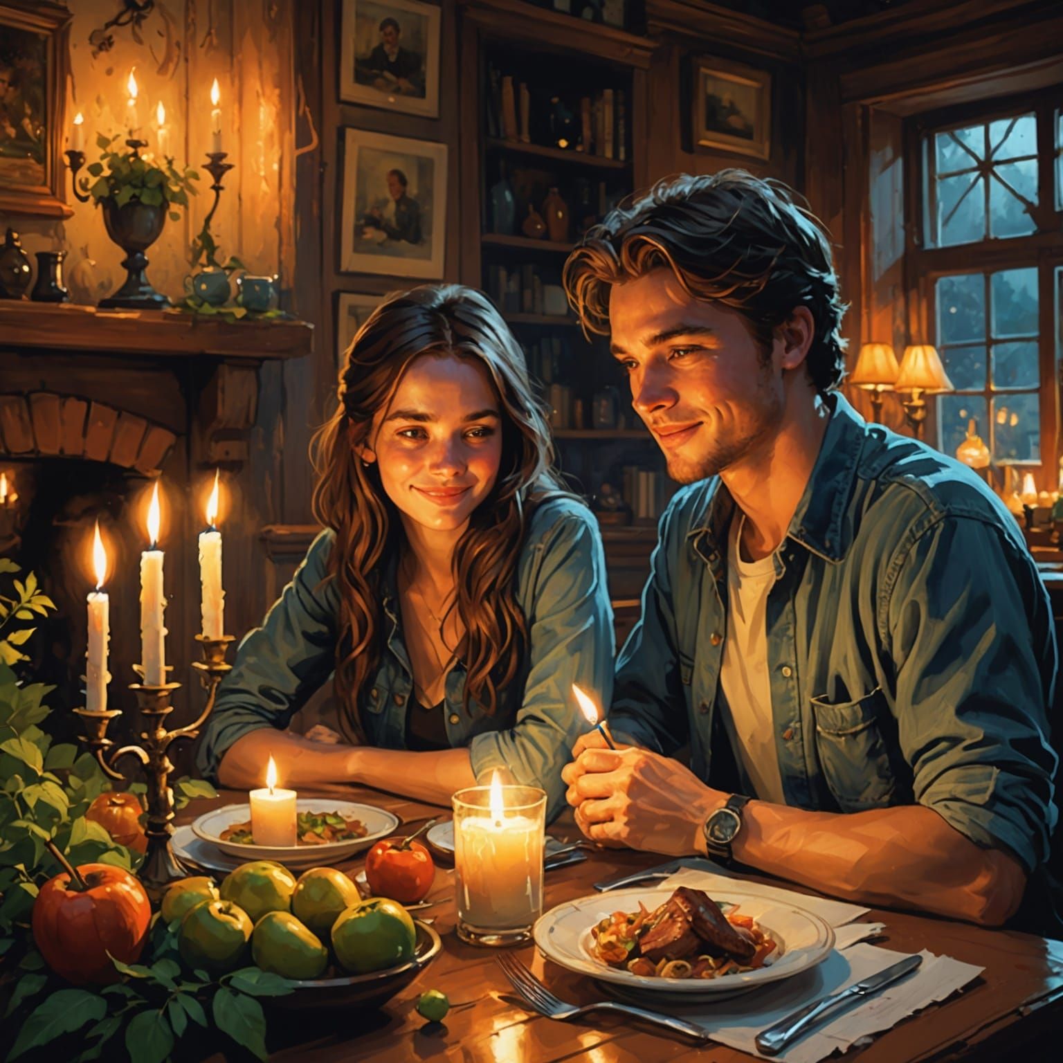 Cozy Candlelight Dinner: A Digital Painting