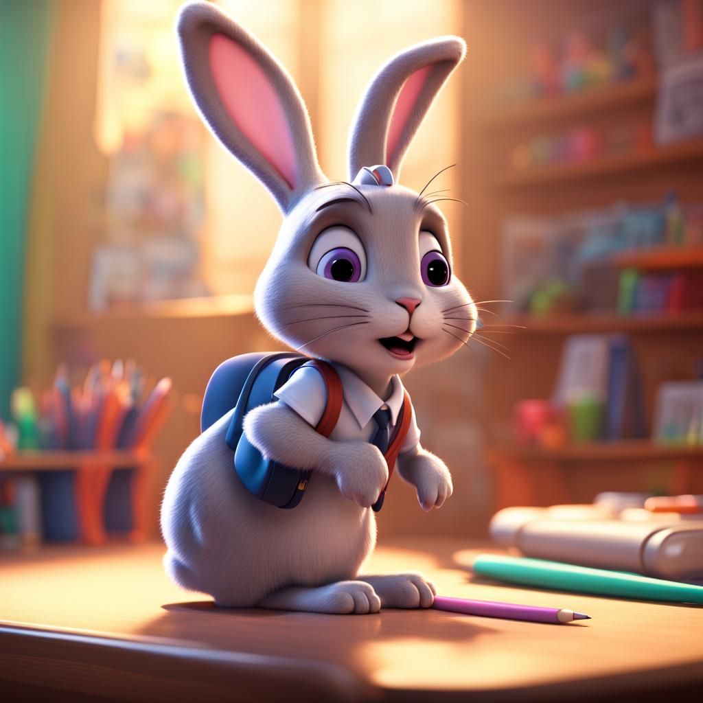 School Bunny in Pixar-Inspired 3D Digital Art