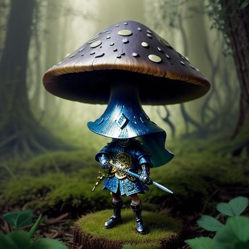 Mushroom Knight in Magical Forest Illustration