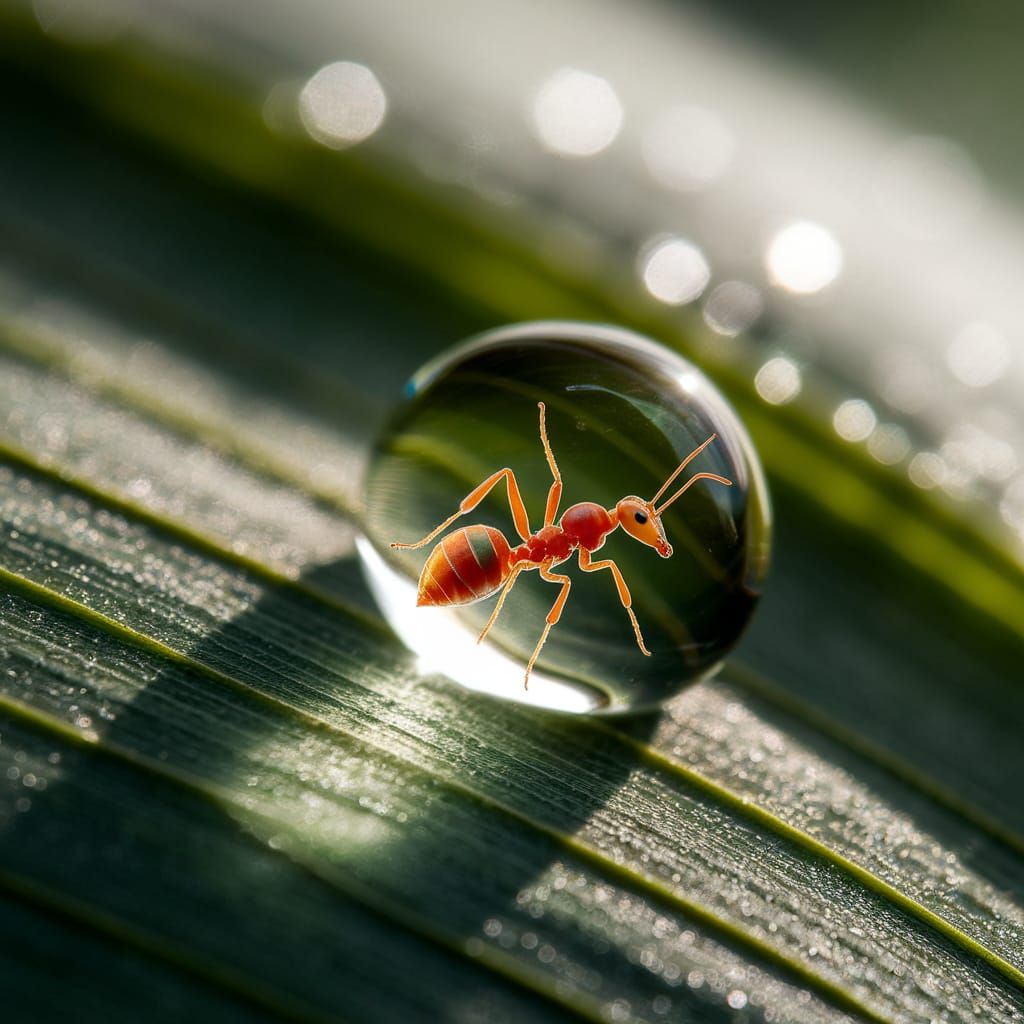 Macro Close-Up of Dewdrop on Lush Green Leaf with Suspended ...