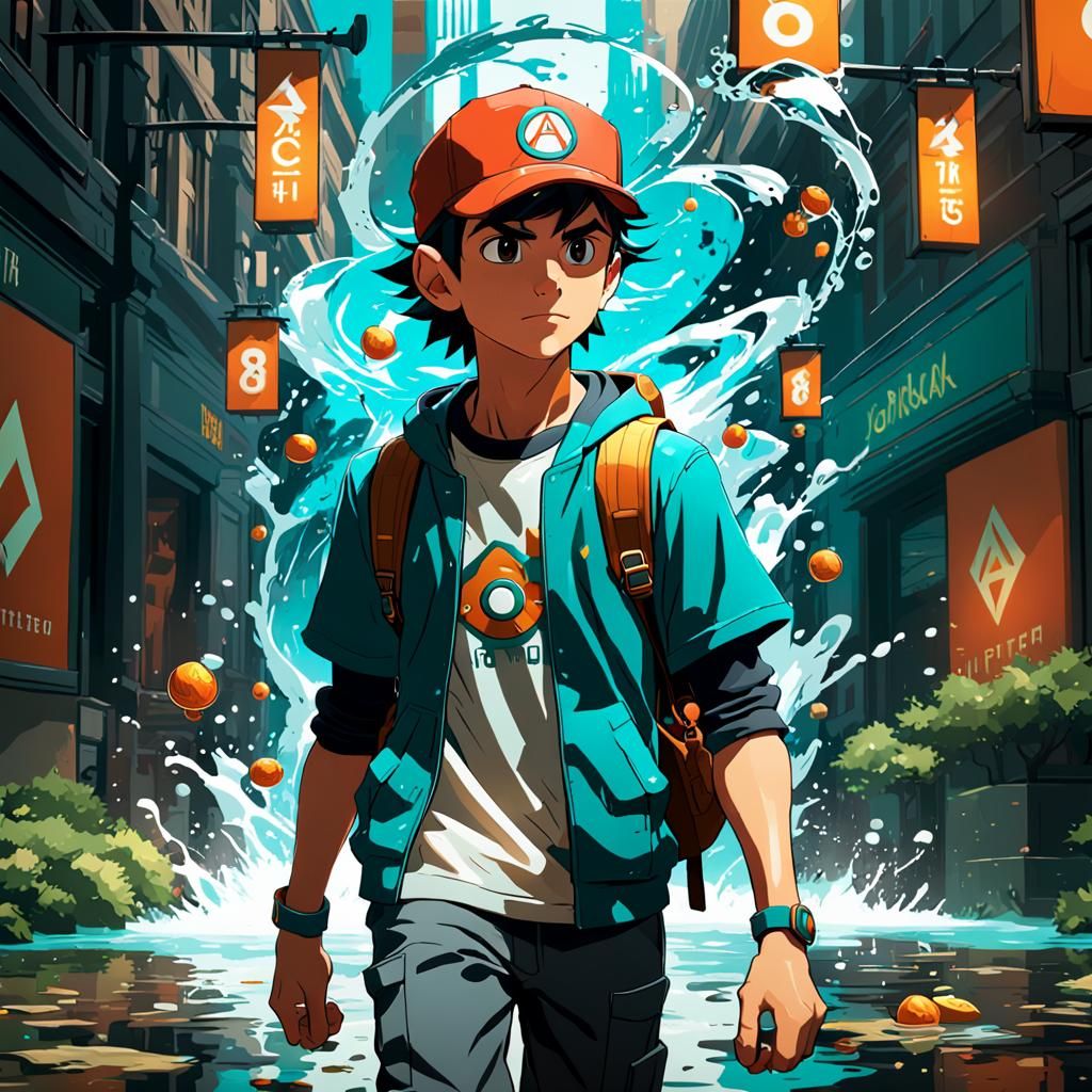 Ash Ketchum Concept Art in Hyperdetailed Style