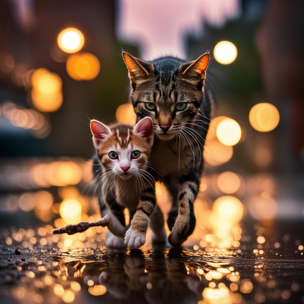 Mother Cat Carries Kitten: Hyper-Realistic Photo