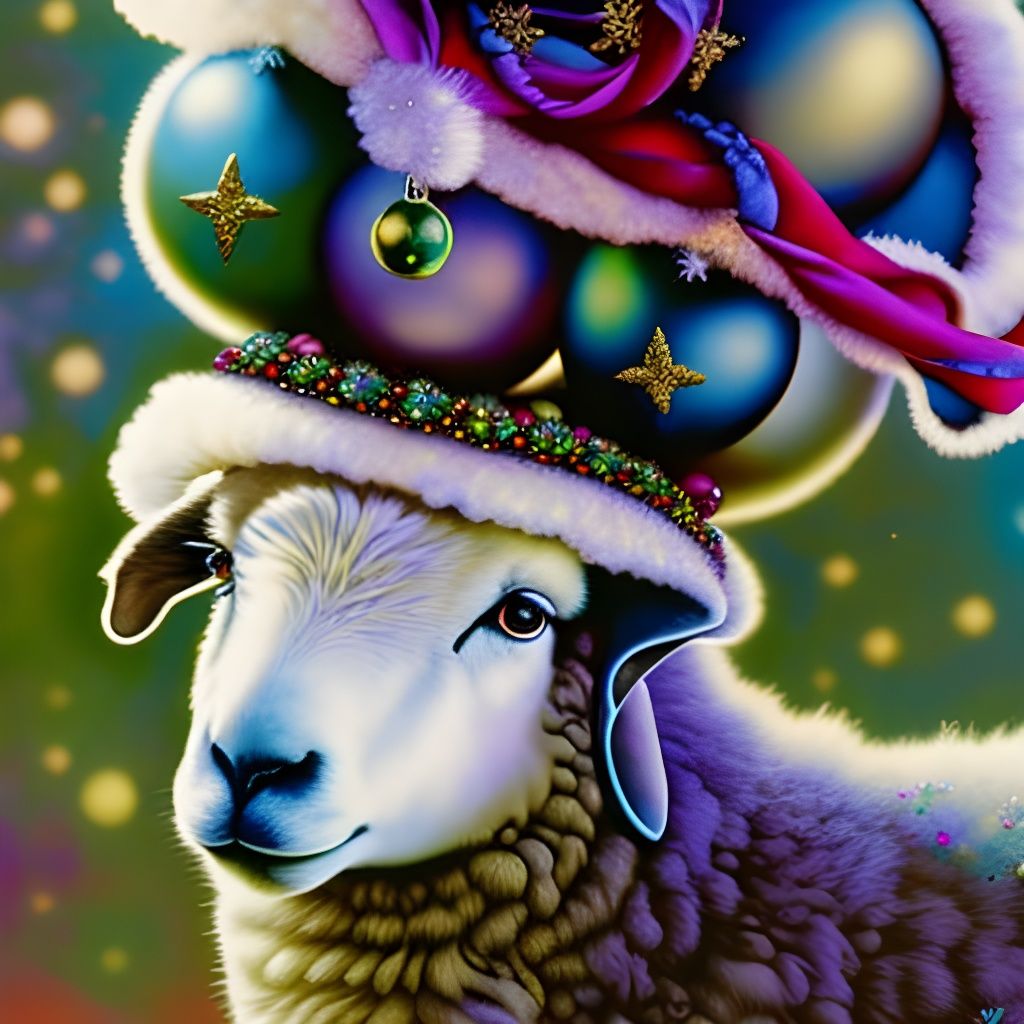 Ornate Christmas Ewe in Storybook Illustration Style