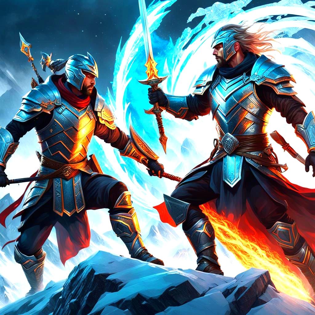 Futuristic Warriors Clash in Dark Fantasy Sword Battle