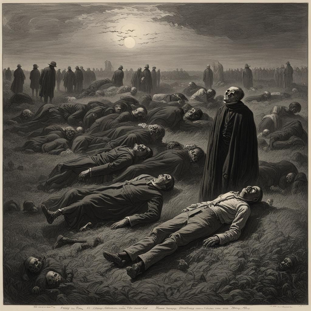 Disturbing Dead Figures in Field: Horror Illustration