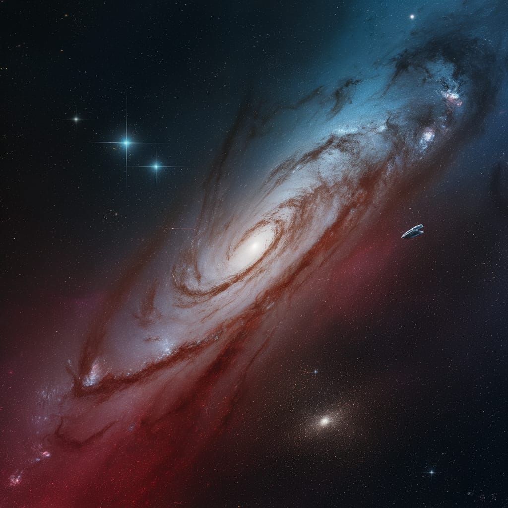 the vastness of space with distant galaxies and stars.