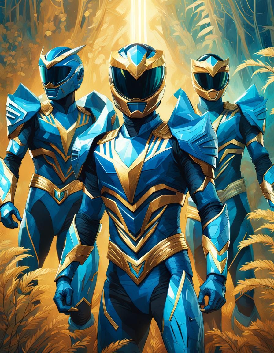 Blue Power Rangers Team in Luminous Colors