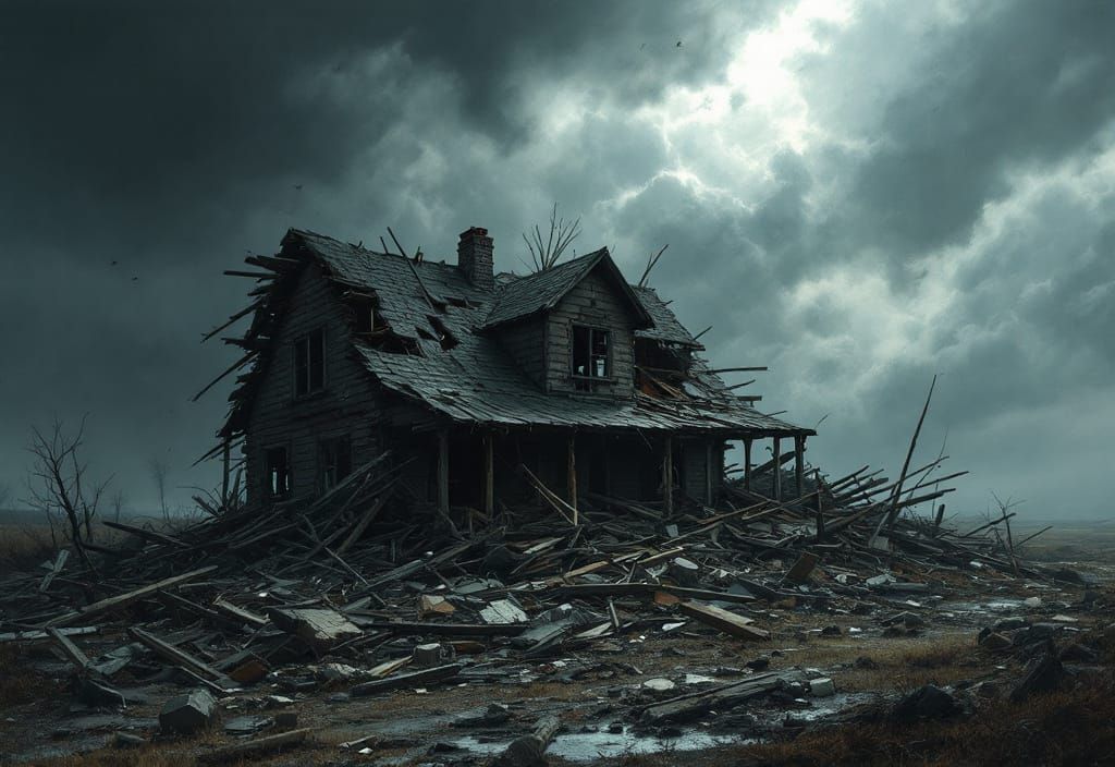 Storm Shattered Home in Dystopian Realism