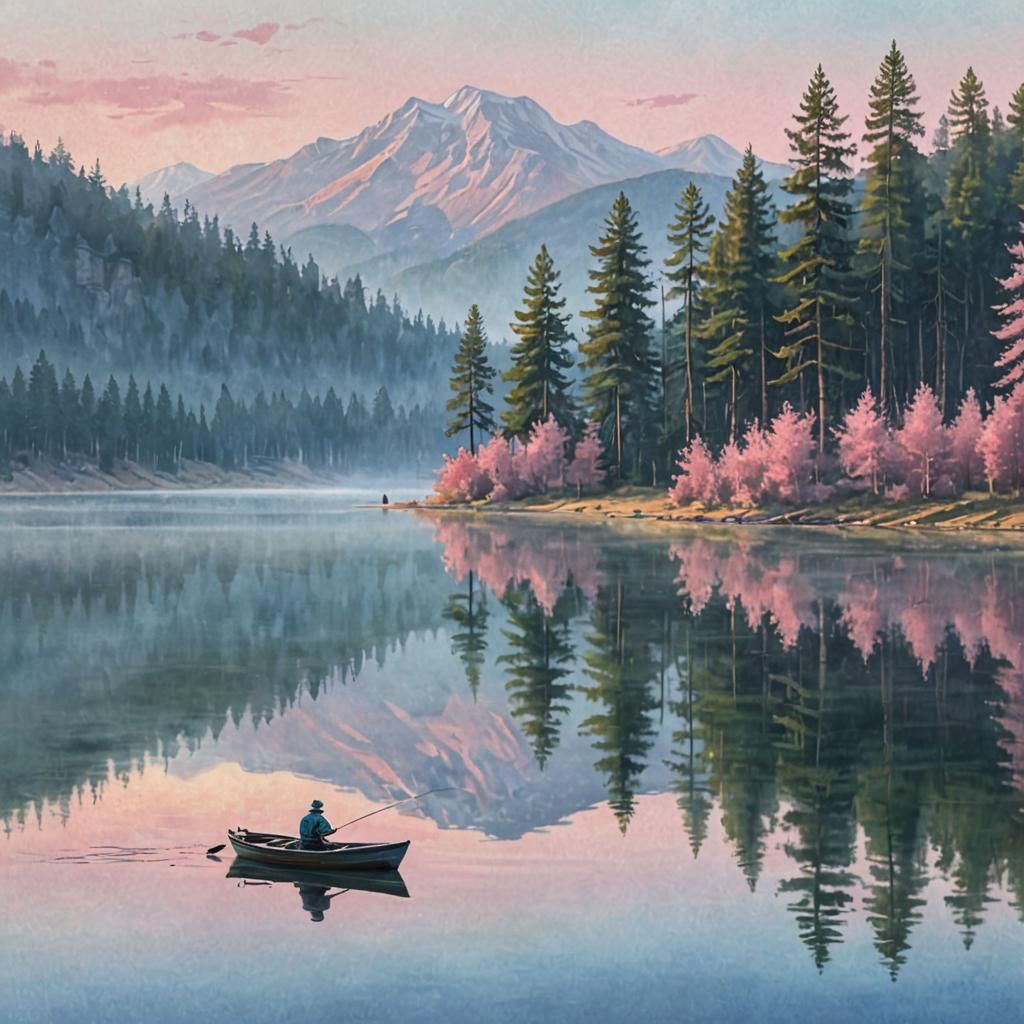 Peaceful Lake Scene in Dreamy Impressionism Style