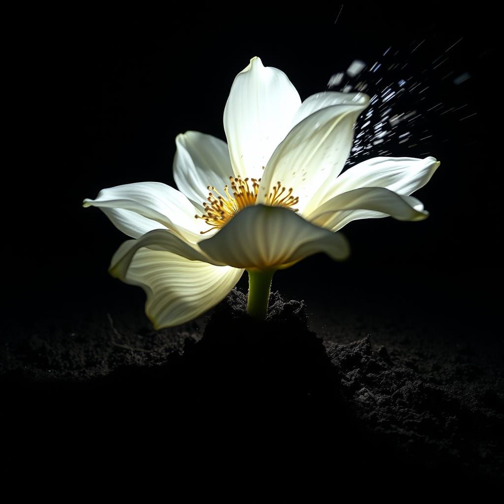 Deconstructed Flower Dissolving into Soil and Light
