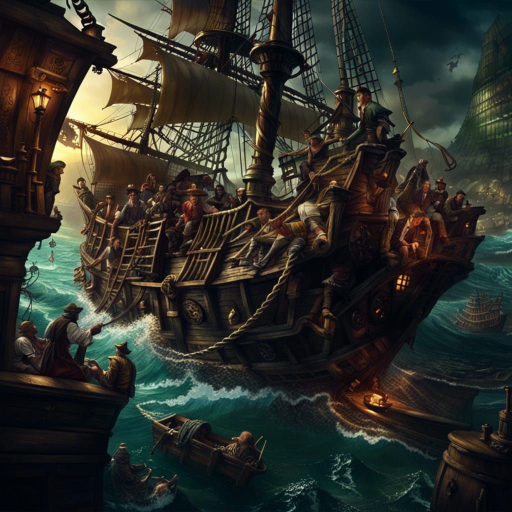 Pirates and Jolly Roger on a Treasure Chest