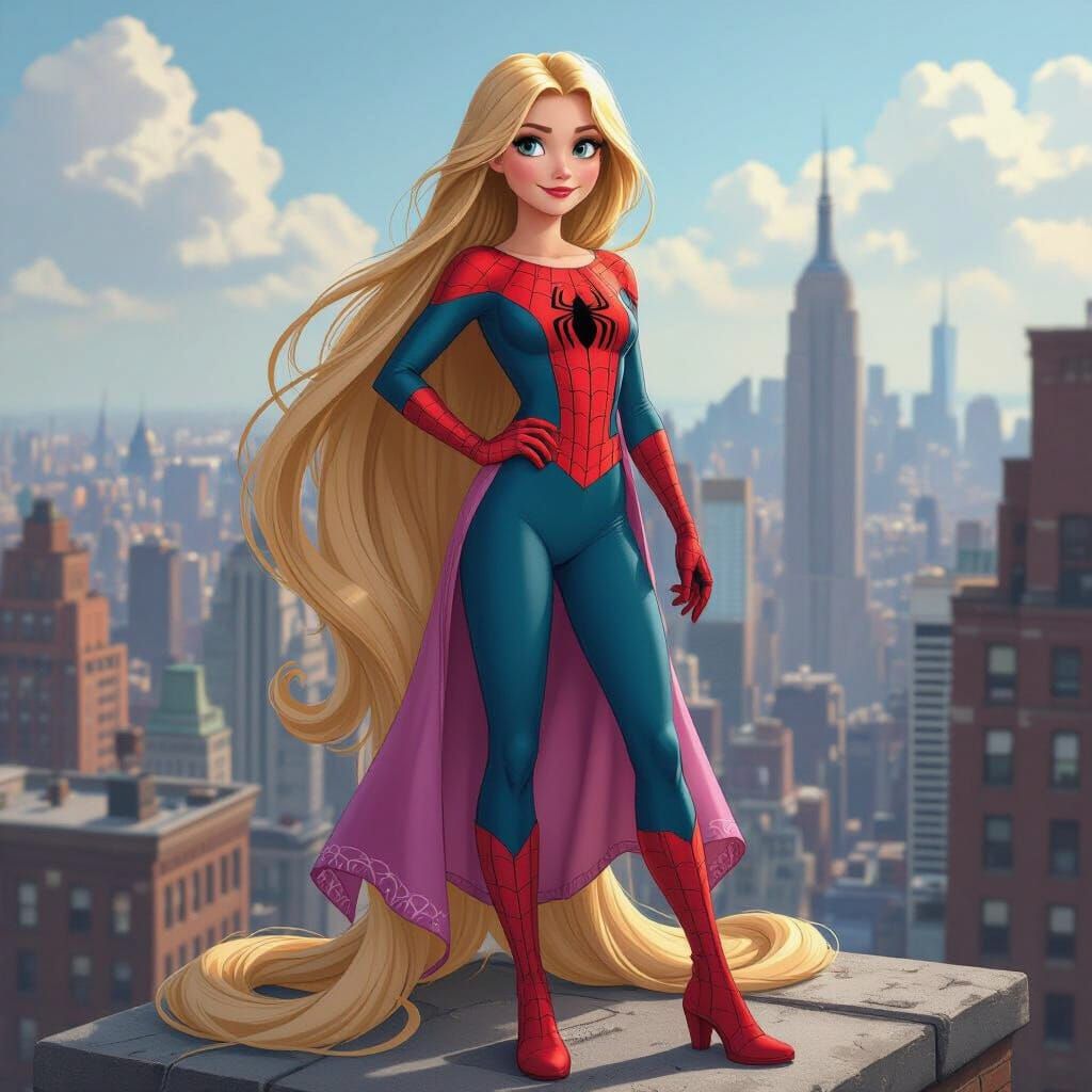 Rapunzel as Spider-Gwen in Disney-Marvel Style